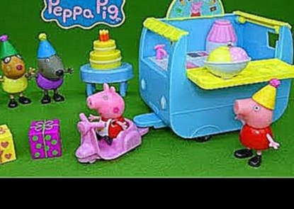 Peppa Pig Toys Birthday Party Friends Peppa's Ice Cream Van Cake Desert Unboxing Girl Toys Video 