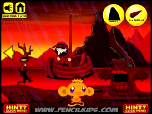 Мультик игра Счастливая обезьянка: Найди ниндзя Monkey Go Happy Ninja Hunt 