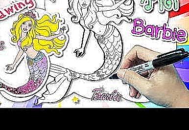 ็How to draw : Barbie Mermaid Princess★Rainbow Glitter tail★drawing&Coloring★Tutorial For kids♥ 