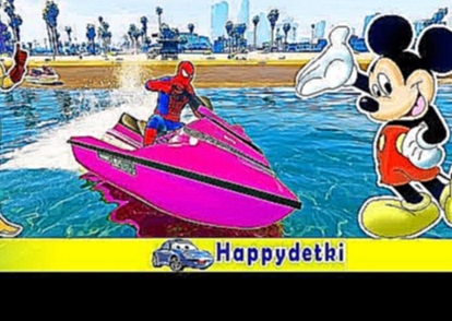 Человек паук катается на разноцветных лодках, мультики про машинки для детей 