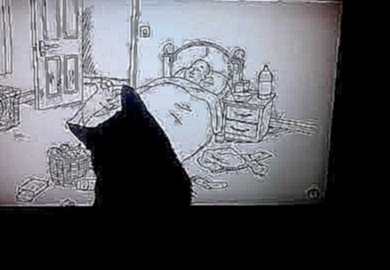 Кошка смотрит мультик про кота 