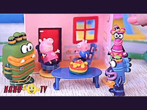 Свинка Пеппа  Мультик из игрушек  Свинка Пеппа Джордж и Куми Куми в кафе едят торт  Peppa Pig 