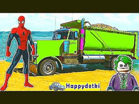 Человек паук катается на больших грузовиках, мультики для детей 