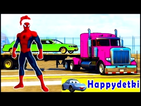 Человек паук катается на длинной цветной машинке, мультики для детей 