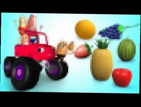 Learning Fruits Names with Little Spuds Monster Trucks for Children Kids Toddler Educational Video 